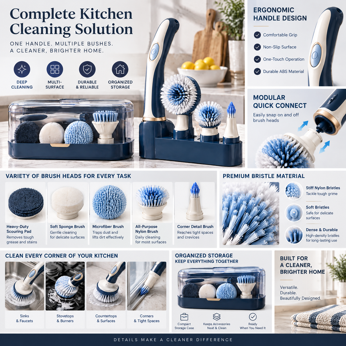 Orvalmere™ Multi-Head Electric Spin Scrubber Set